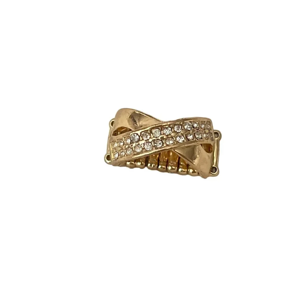 Elegant Gold-Tone Rhinestone Criss-Cross‎ Stretch Ring Cocktail Jewelry R-11